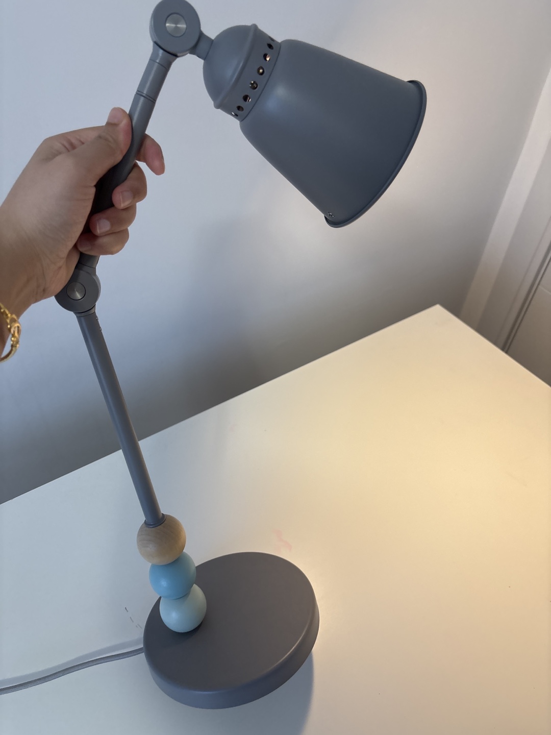 Grey Adjustable Desk Lamp with Wooden Beads - photo 2