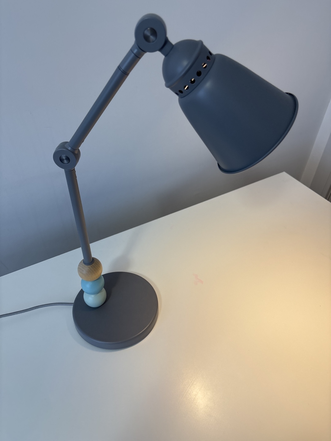Grey Adjustable Desk Lamp with Wooden Beads