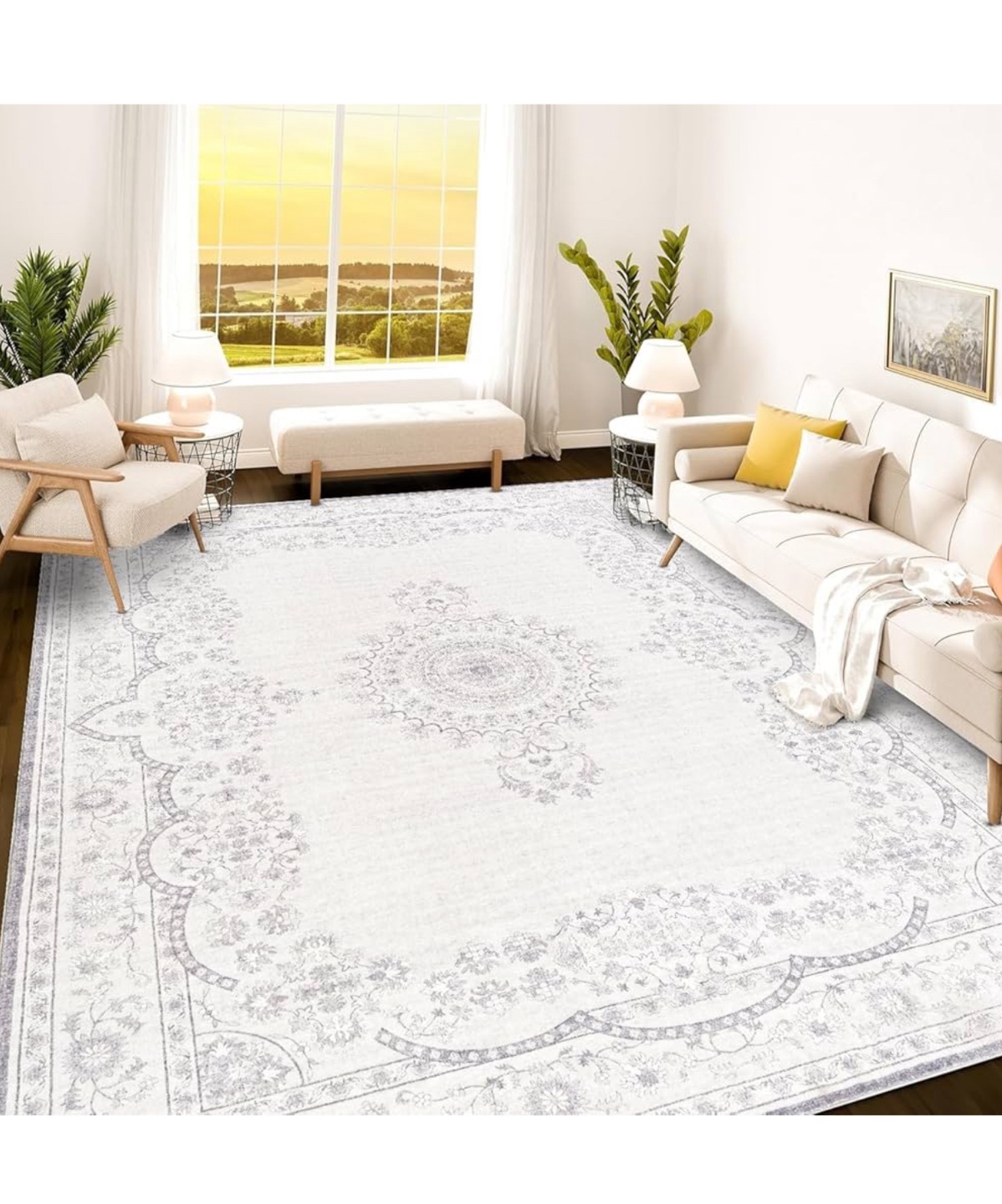 Boho Area Rug 9x12- Machine Washable, Anti-Slip, 7mm Pile