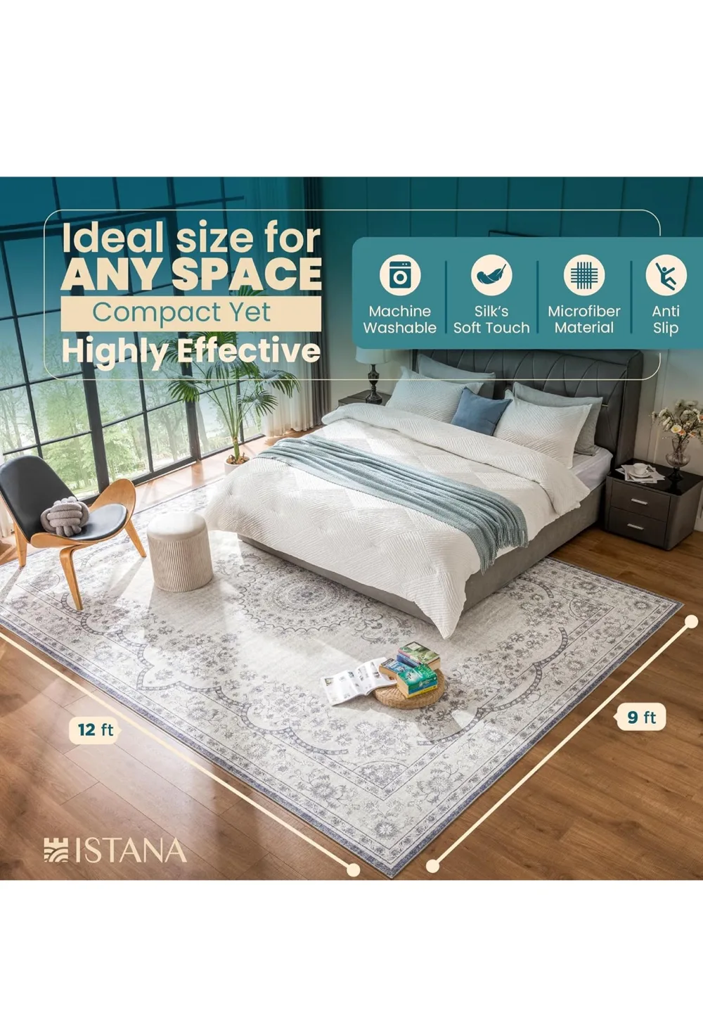 Boho Area Rug 9x12- Machine Washable, Anti-Slip, 7mm Pile image indicator(7)