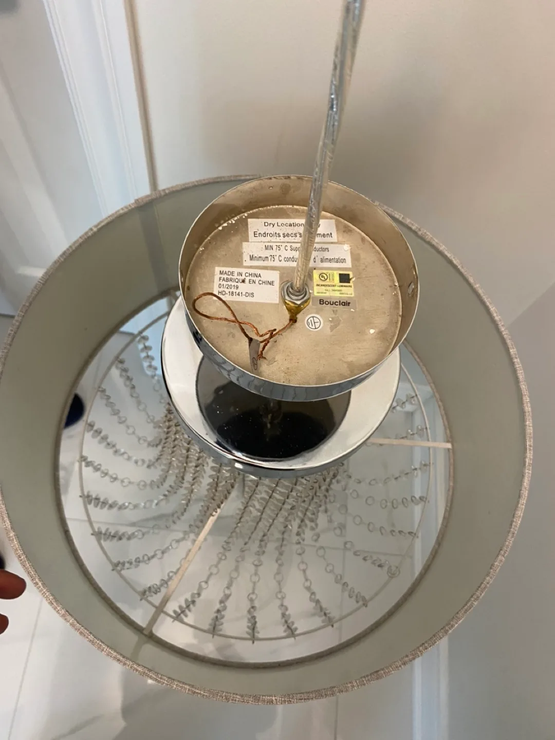 Bouclair Grey Drum Pendant Light with Crystal Accents image indicator(4)