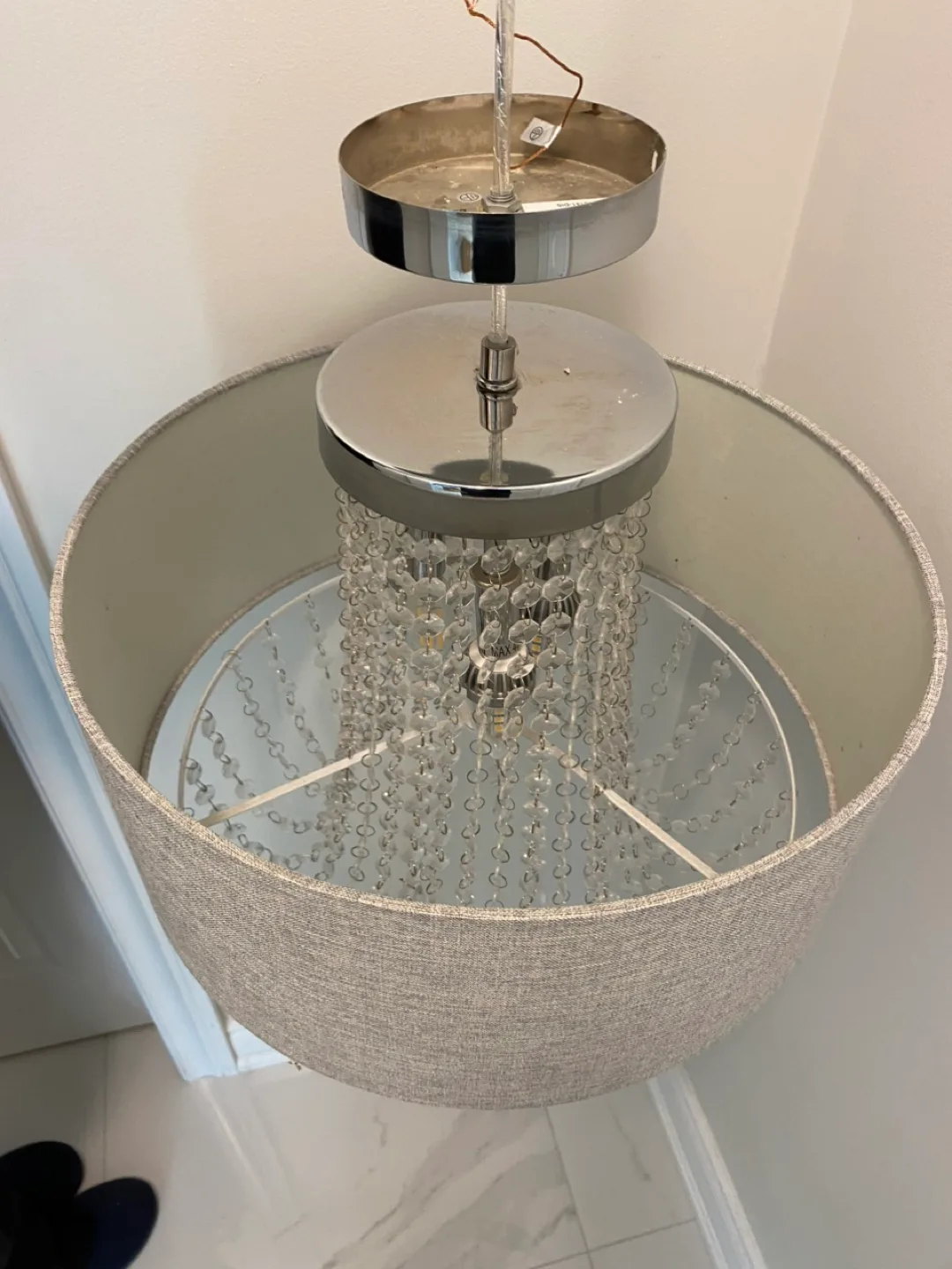 Bouclair Grey Drum Pendant Light with Crystal Accents image indicator(2)