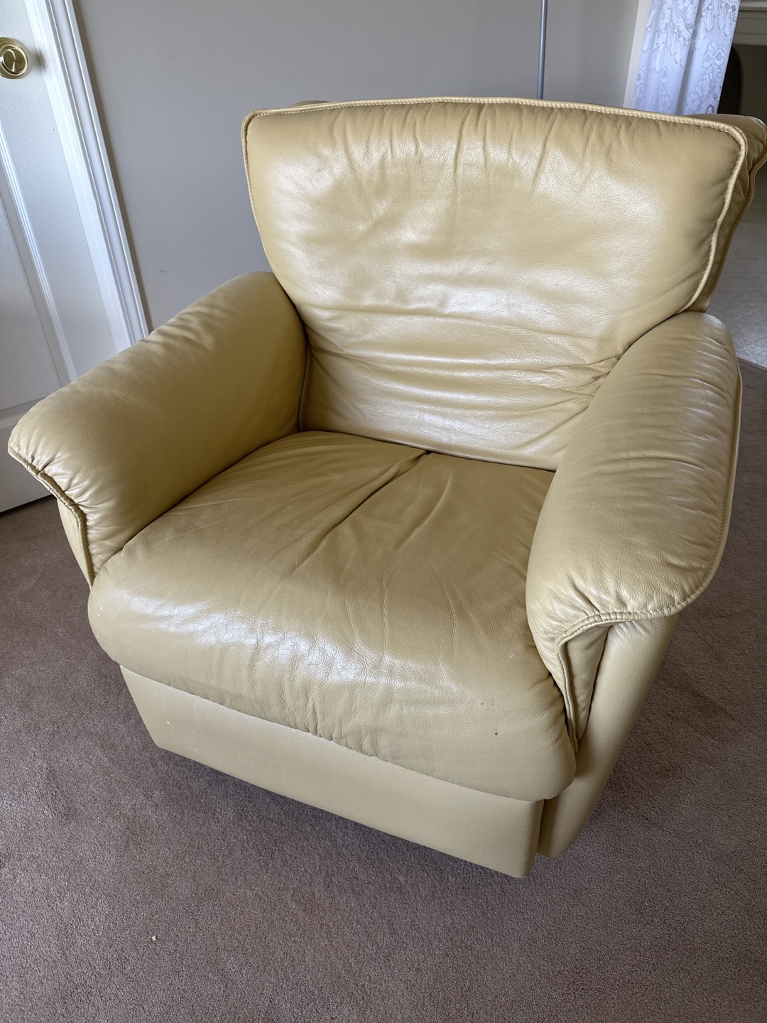 Reclining Leather Chair - Pale Yellow