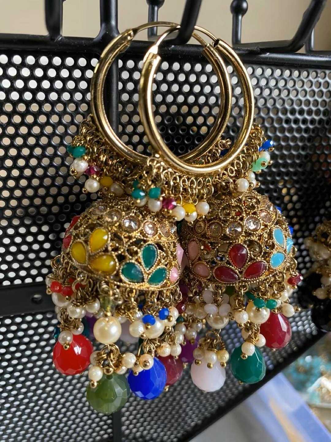 Gorgeous Jhumka Earrings - Multicoloured & Black