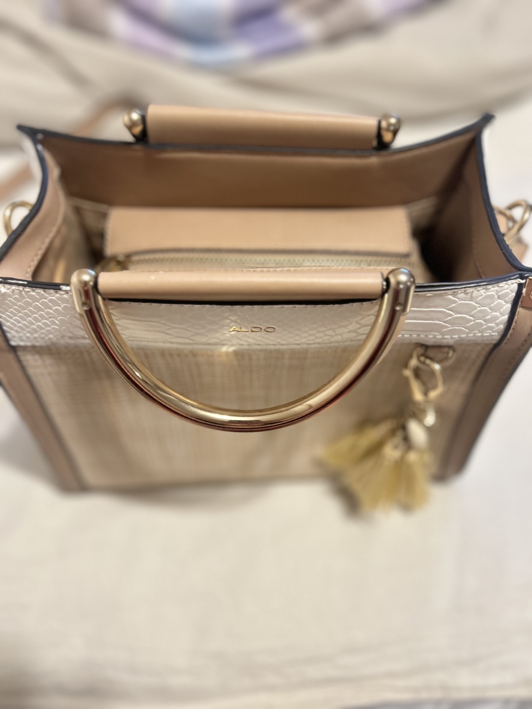 ALDO Beige and White Woven Handbag - photo 4