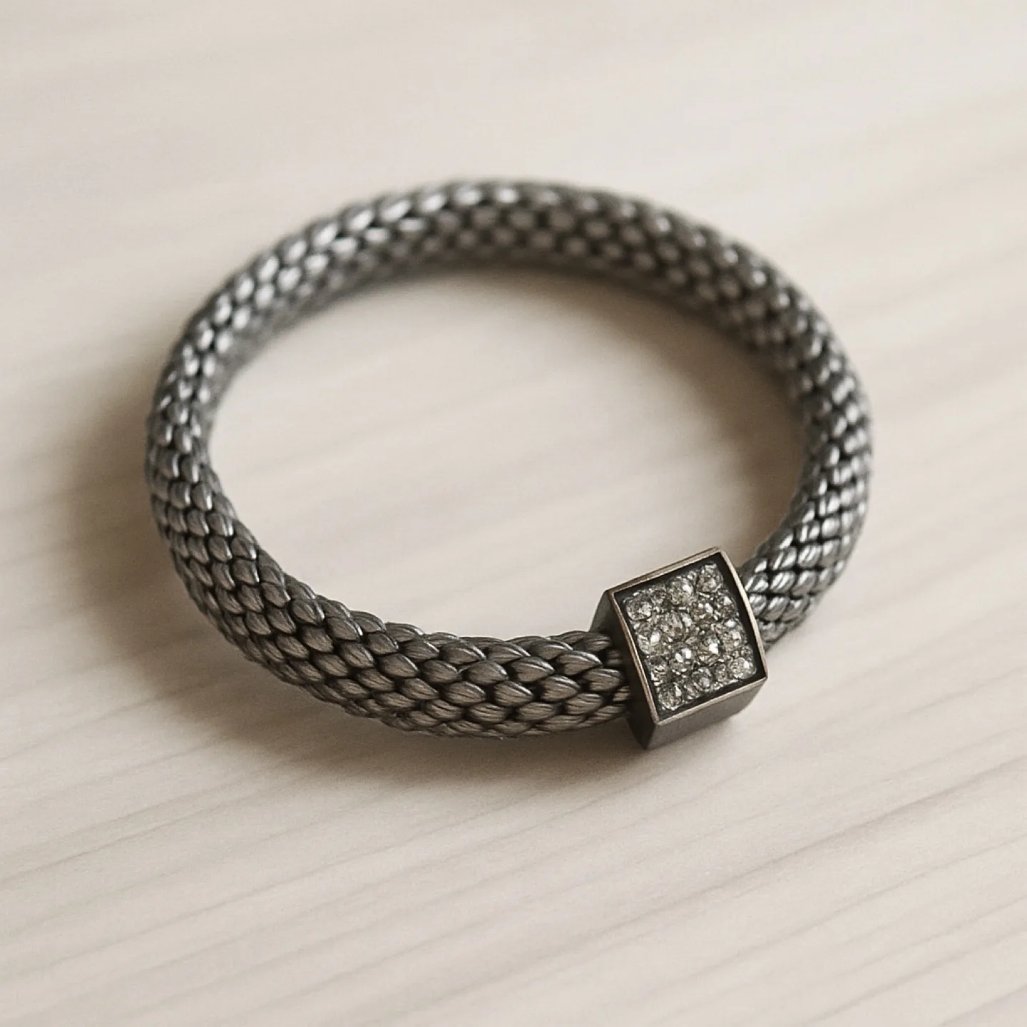 14 k plated Silver Beaded Bracelet with Cubic Zirconia Charm thumbnail
