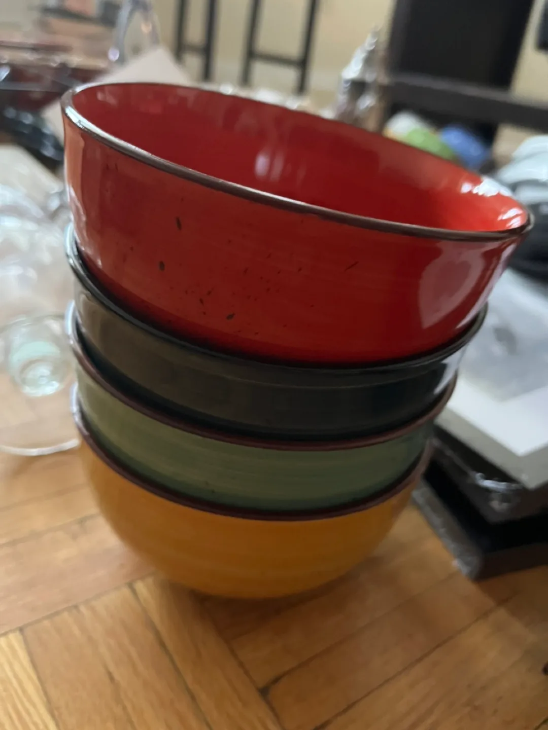 Set of four colourful ceramic bowls thumbnail