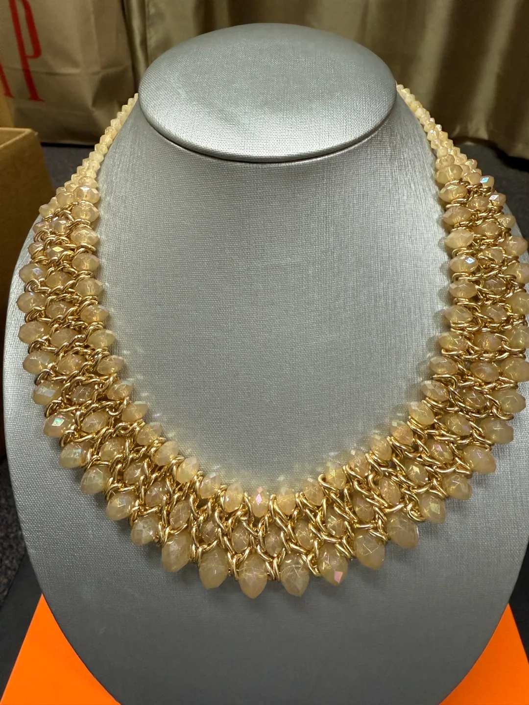 Gold Tone Beaded Statement Necklace thumbnail