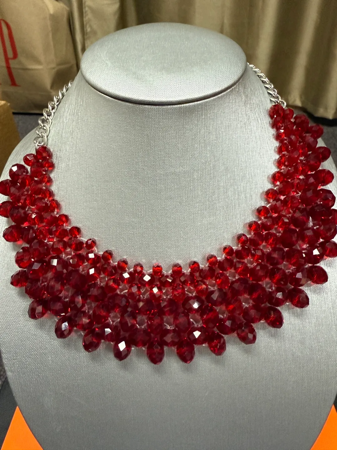 Stunning Red Crystal Beaded Necklace thumbnail