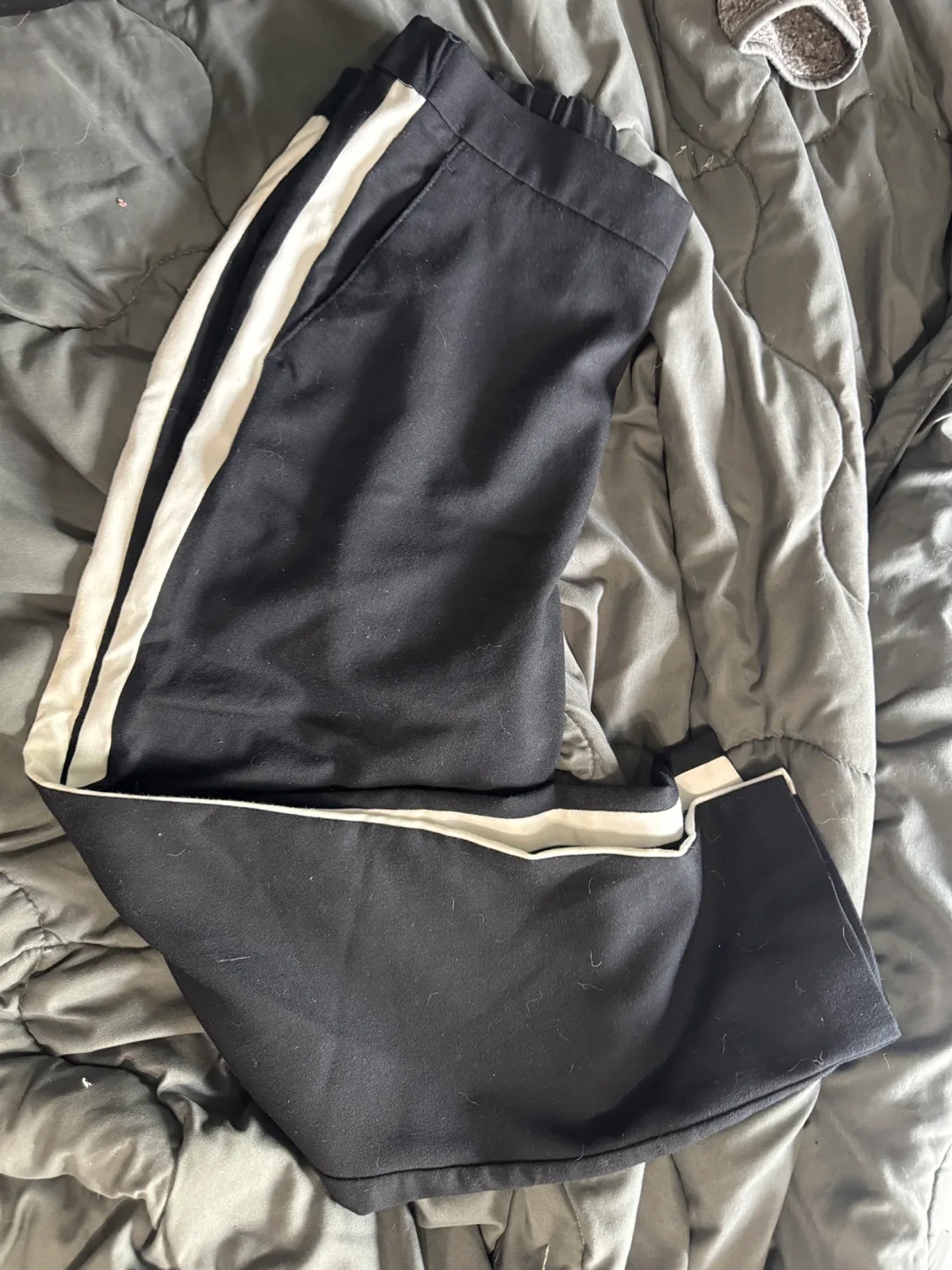 Zara Man Black Trousers with White Stripes Ankle Crop thumbnail