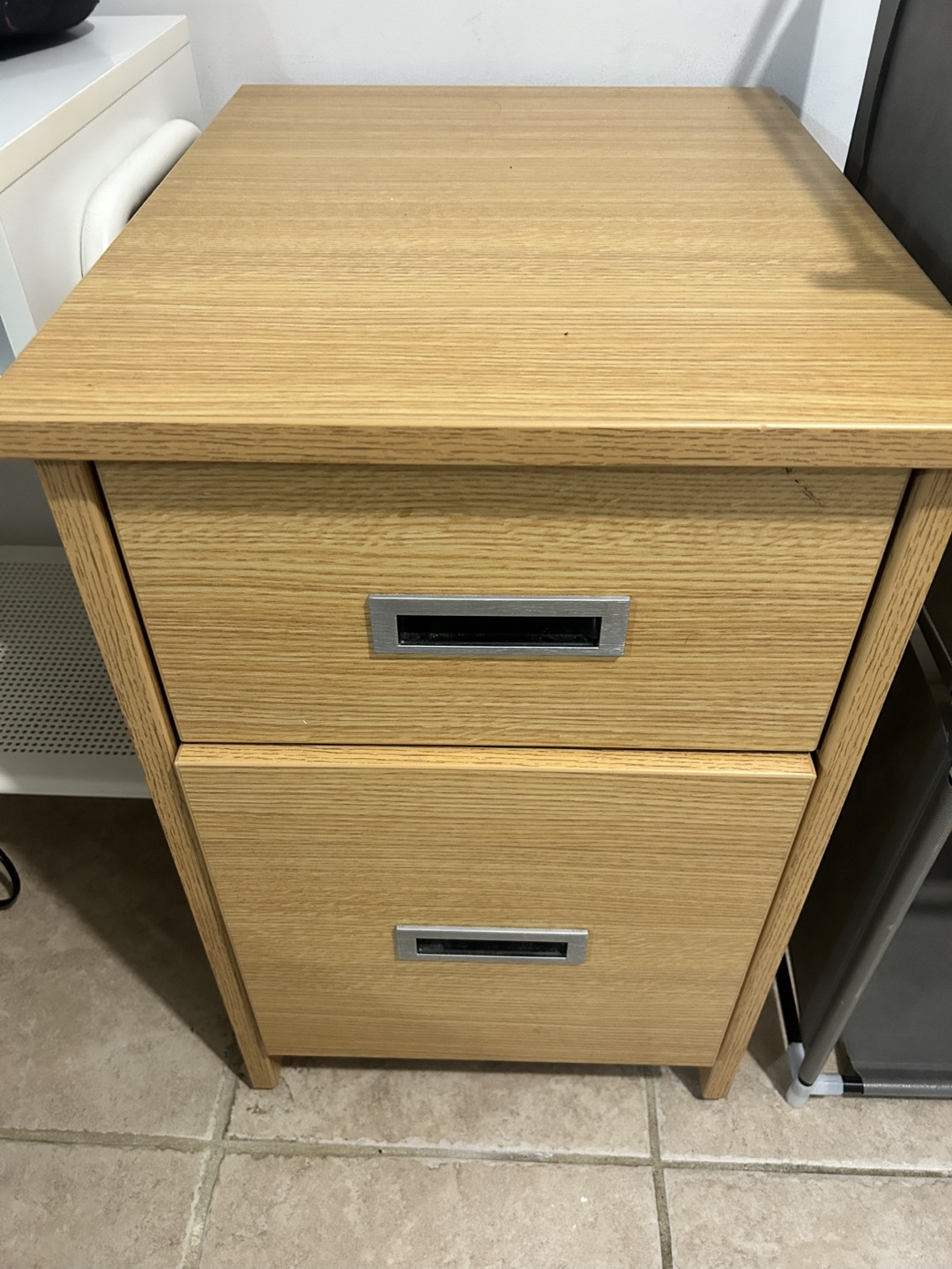 Two-Drawer Oak Wood Side Table