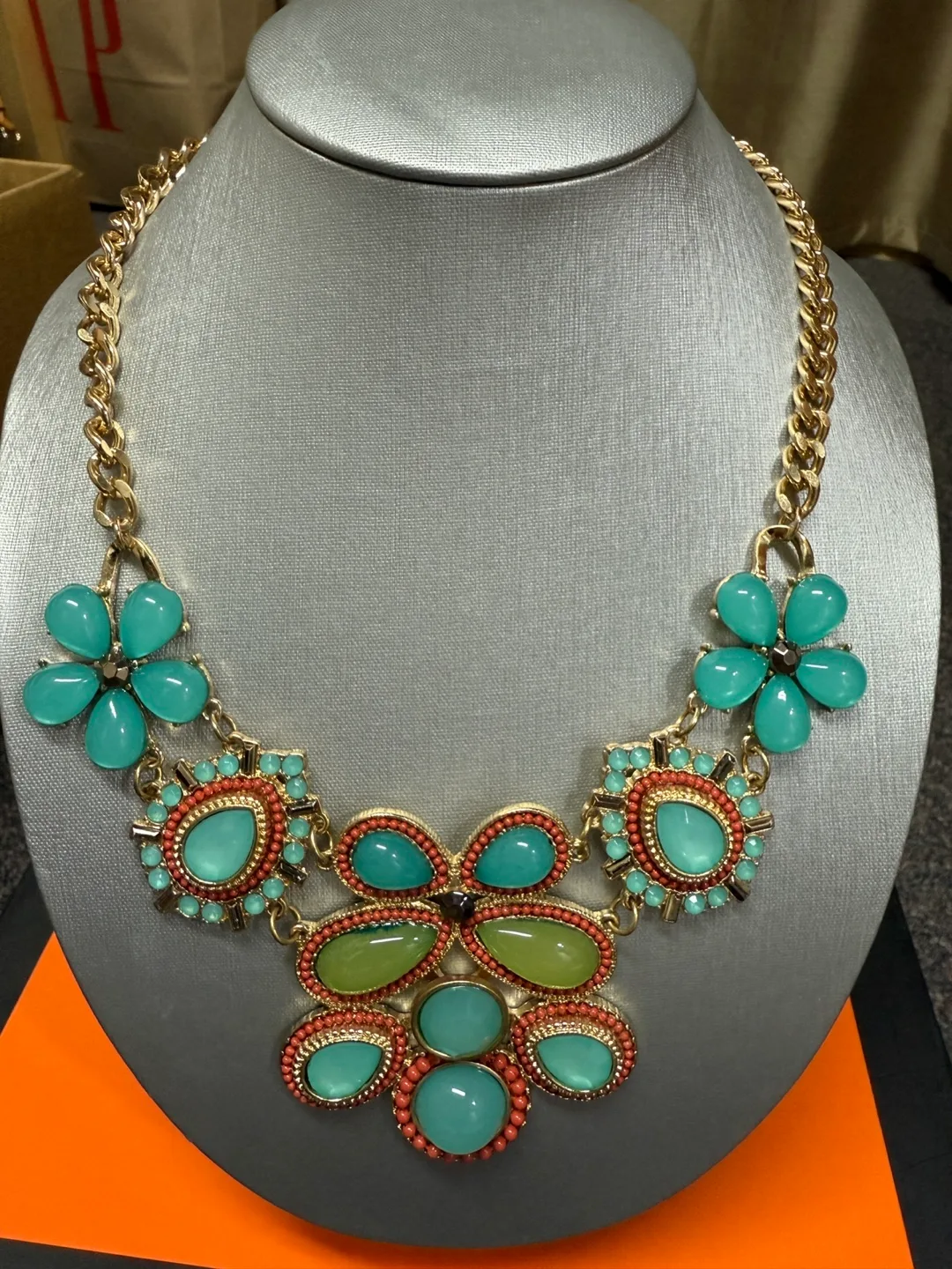 Statement Necklace Turquoise and Coral thumbnail