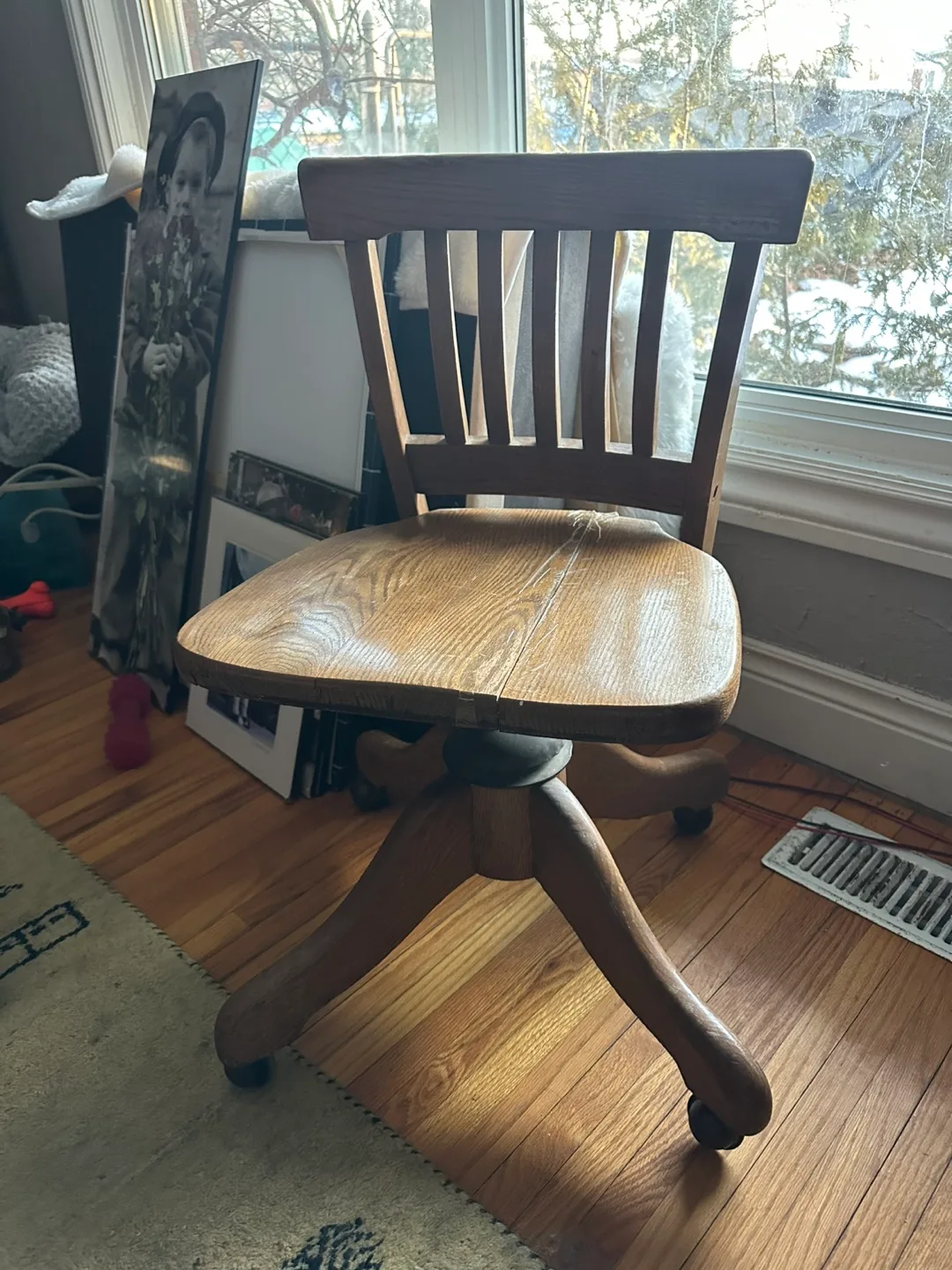 Antique Wooden Swivel Office Chair thumbnail