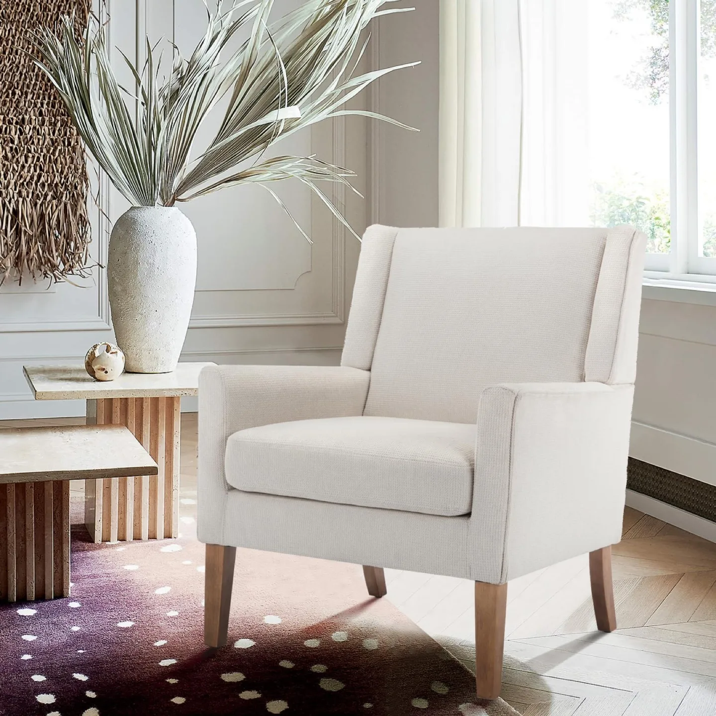 Modern Wingback Upholstered Fabric Accent Armchair by Colamy. thumbnail