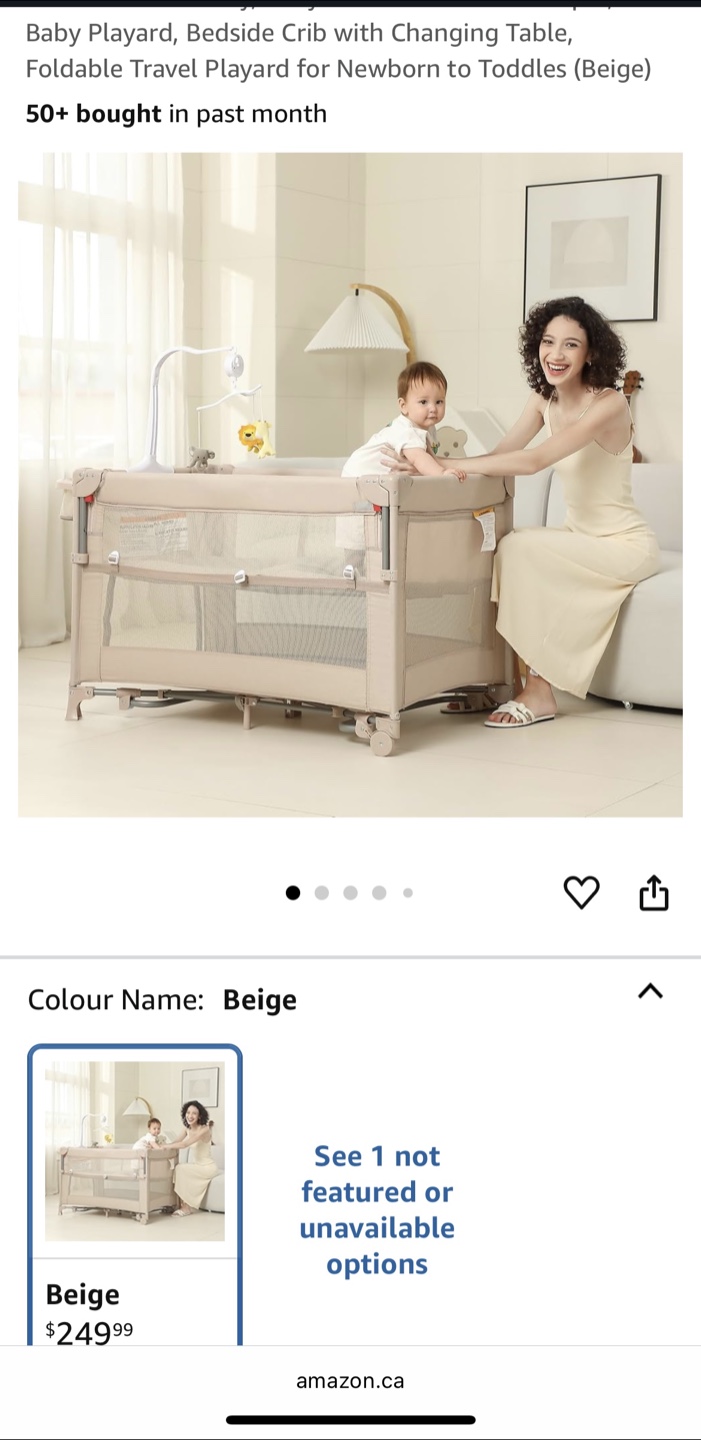 5 in 1 Baby Playard, Bedside Crib w Changing Table. New. Beige.