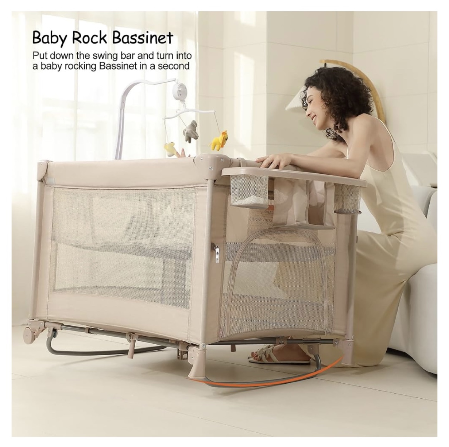 5 in 1 Baby Playard, Bedside Crib w Changing Table. New. Beige. - photo 3
