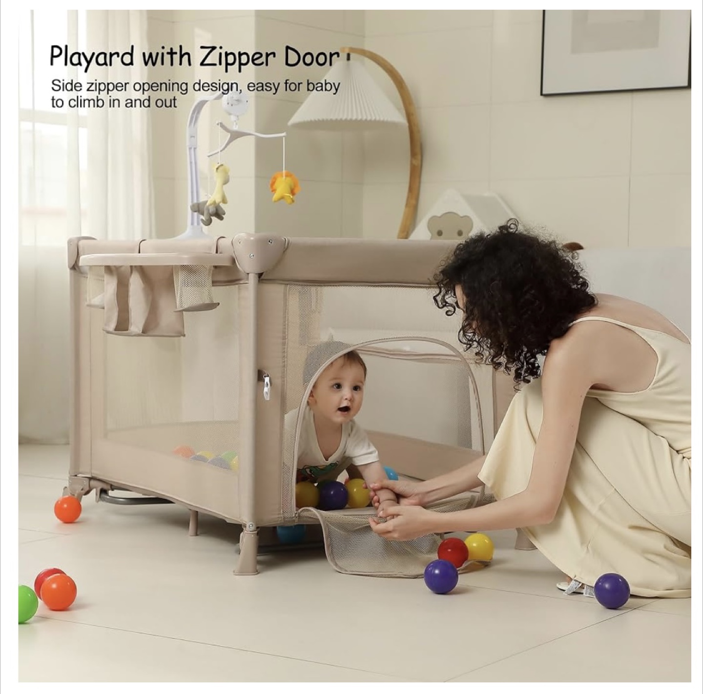 5 in 1 Baby Playard, Bedside Crib w Changing Table. New. Beige. - photo 5