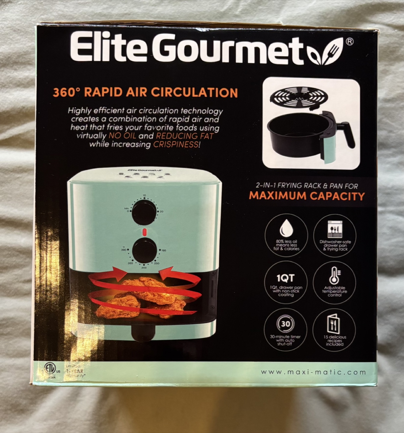 Elite Gourmet 1QT Oil-Free Air Fryer - Mint Green - photo 2