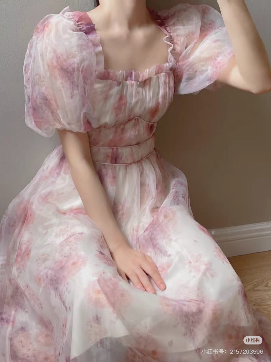 Pink floral puff sleeve dress