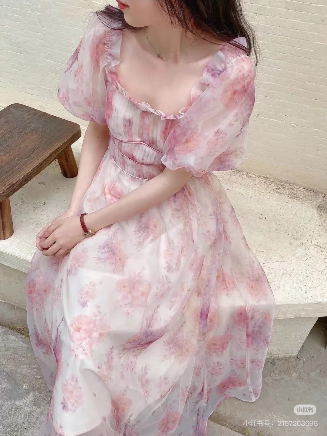 Pink floral puff sleeve dress - photo 2