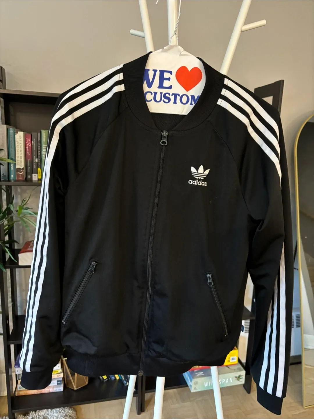 Adidas Black Bomber Jacket with White Stripes thumbnail