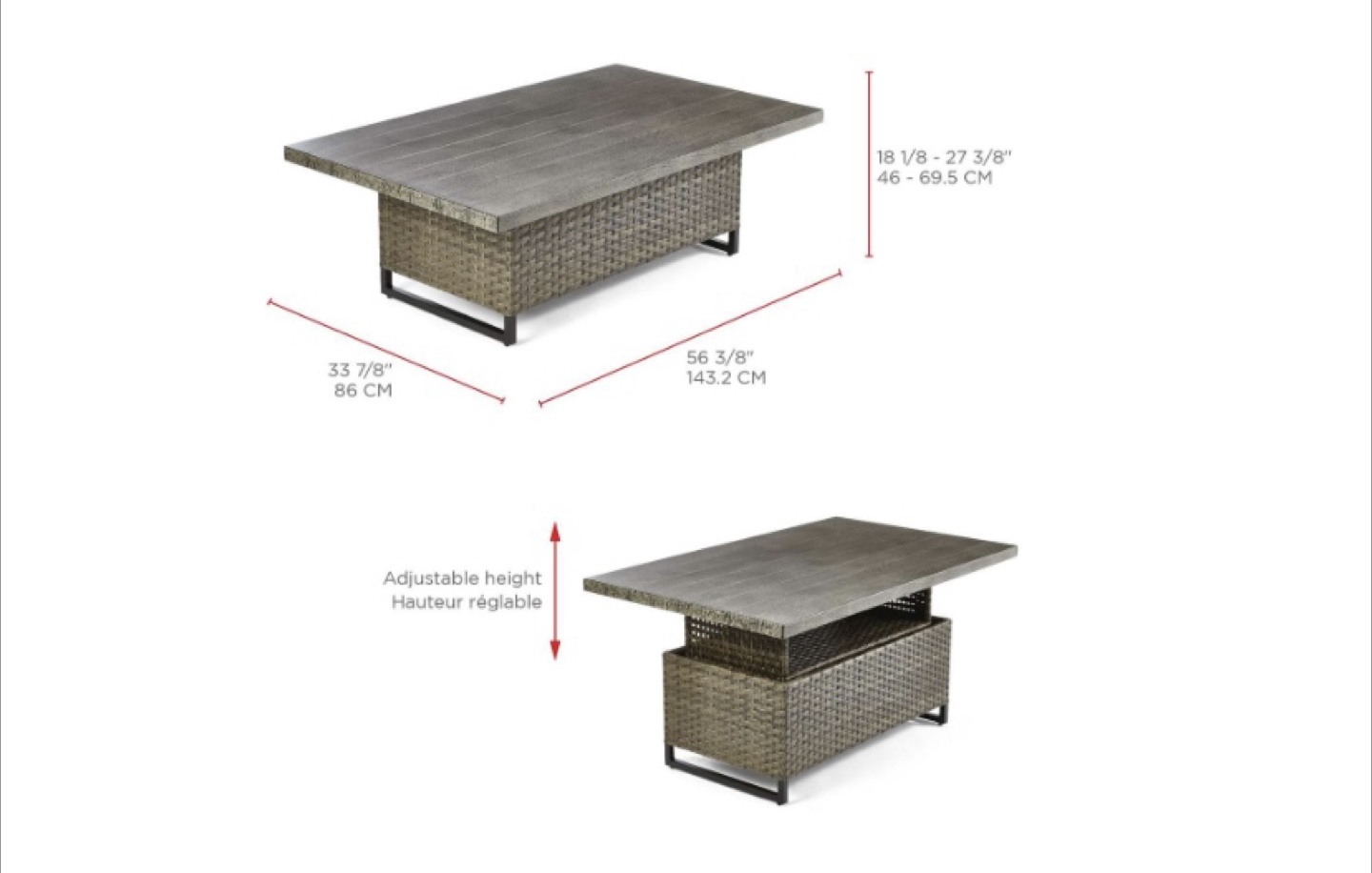 Breton Outdoor Adjustable Height Dining Table Grey & Ruttan - photo 2