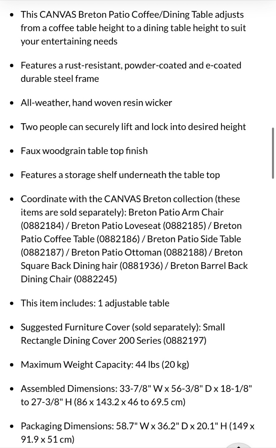 Breton Outdoor Adjustable Height Dining Table Grey & Ruttan - photo 5