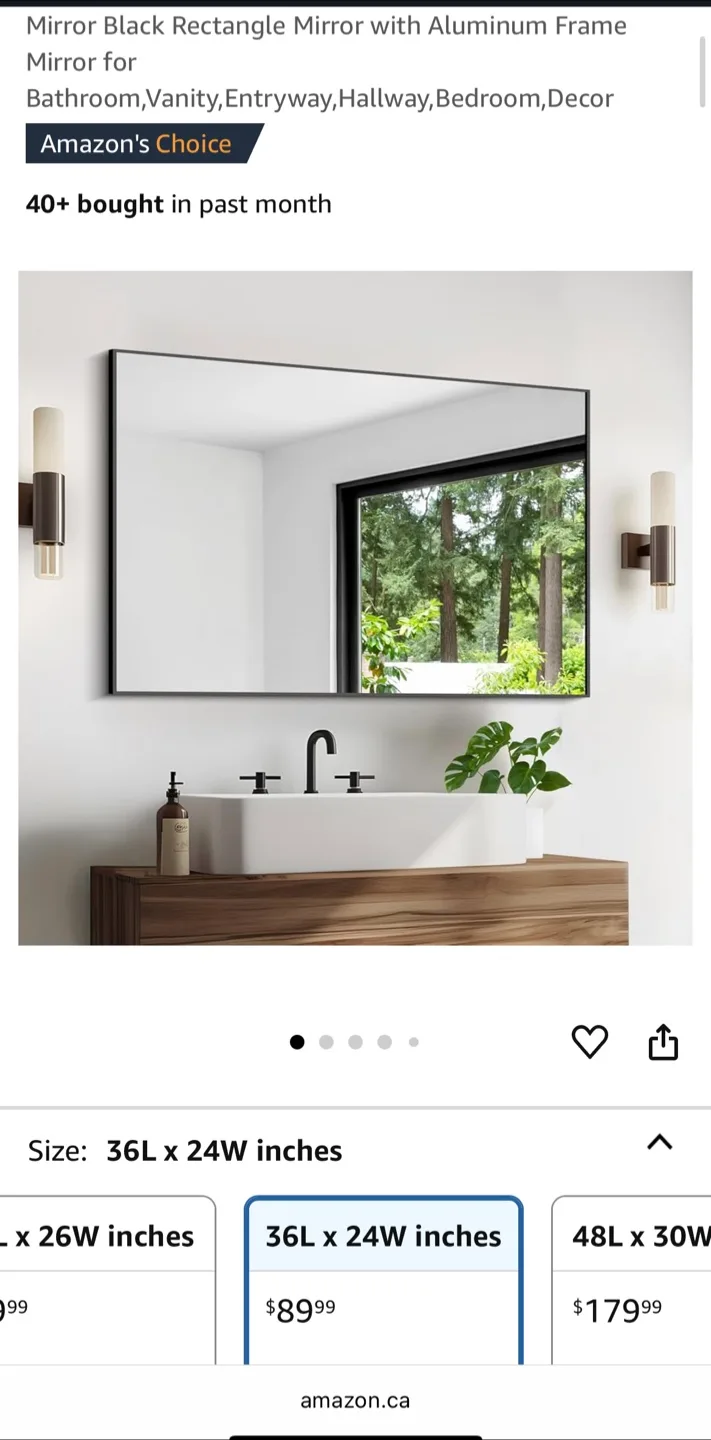 Black Mirror w Metal Frame 24x36” New in Box (small scratch) image indicator(2)