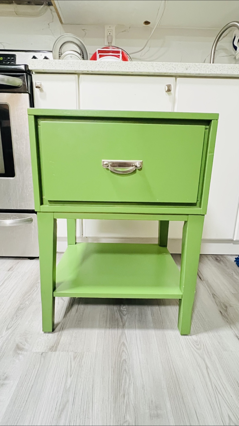 Cute Green Nightstand with Drawer and Shelf