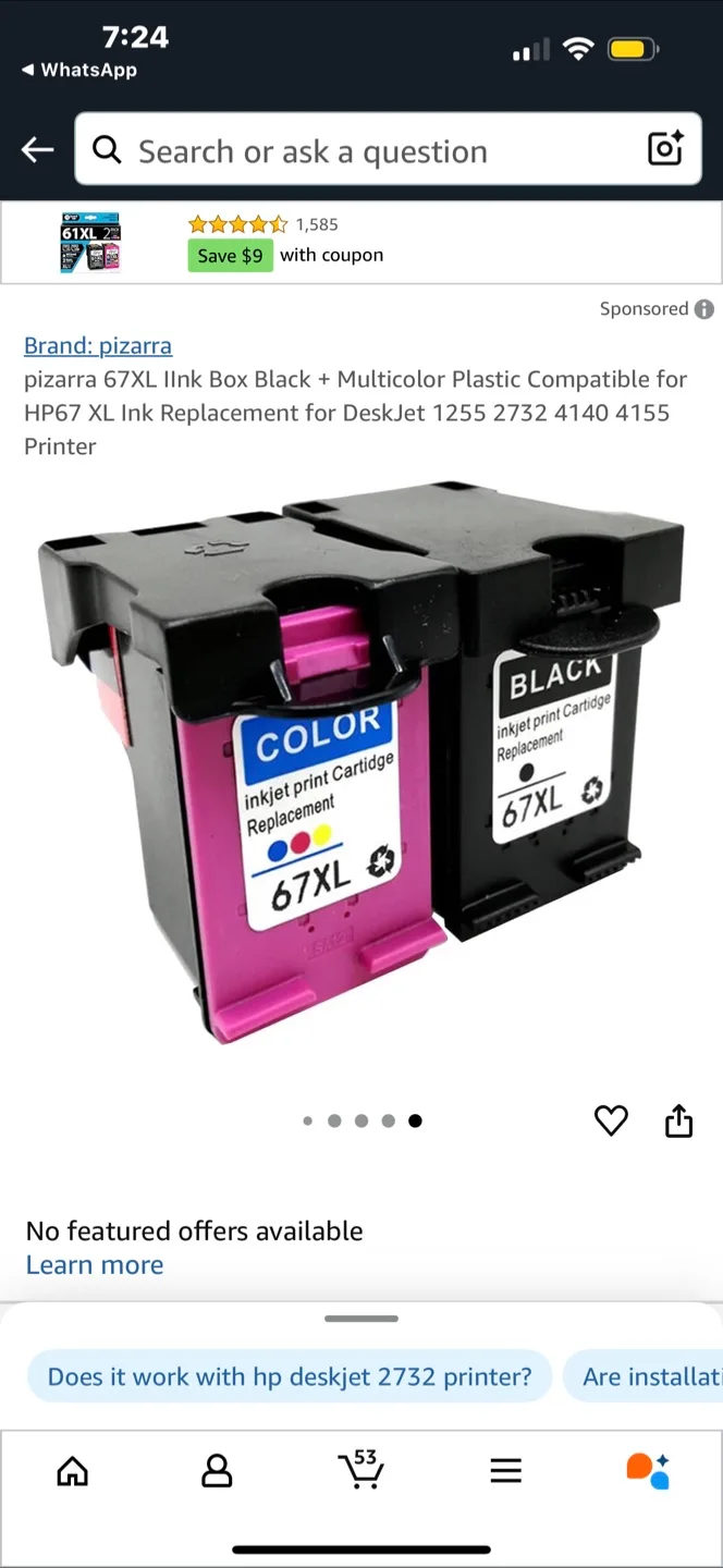 Pizzarra 67XL Ink Cartridge Replacement for HP DeskJet Printers thumbnail