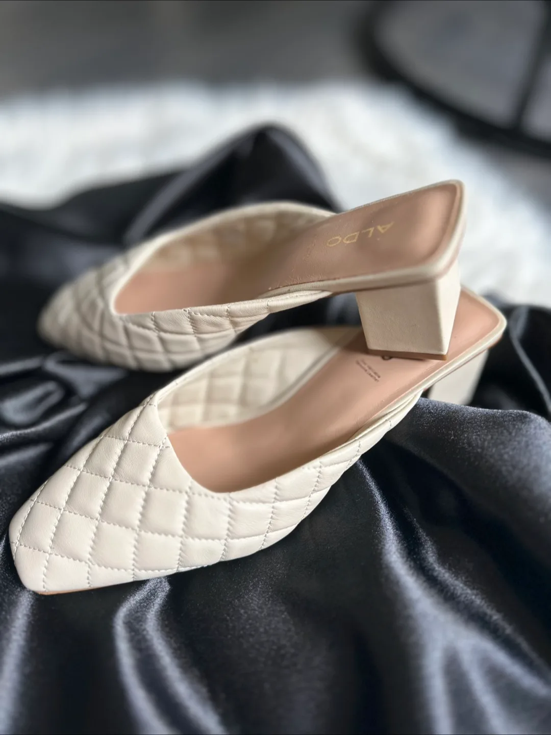 ALDO Women's White Quilted Mules image indicator(3)