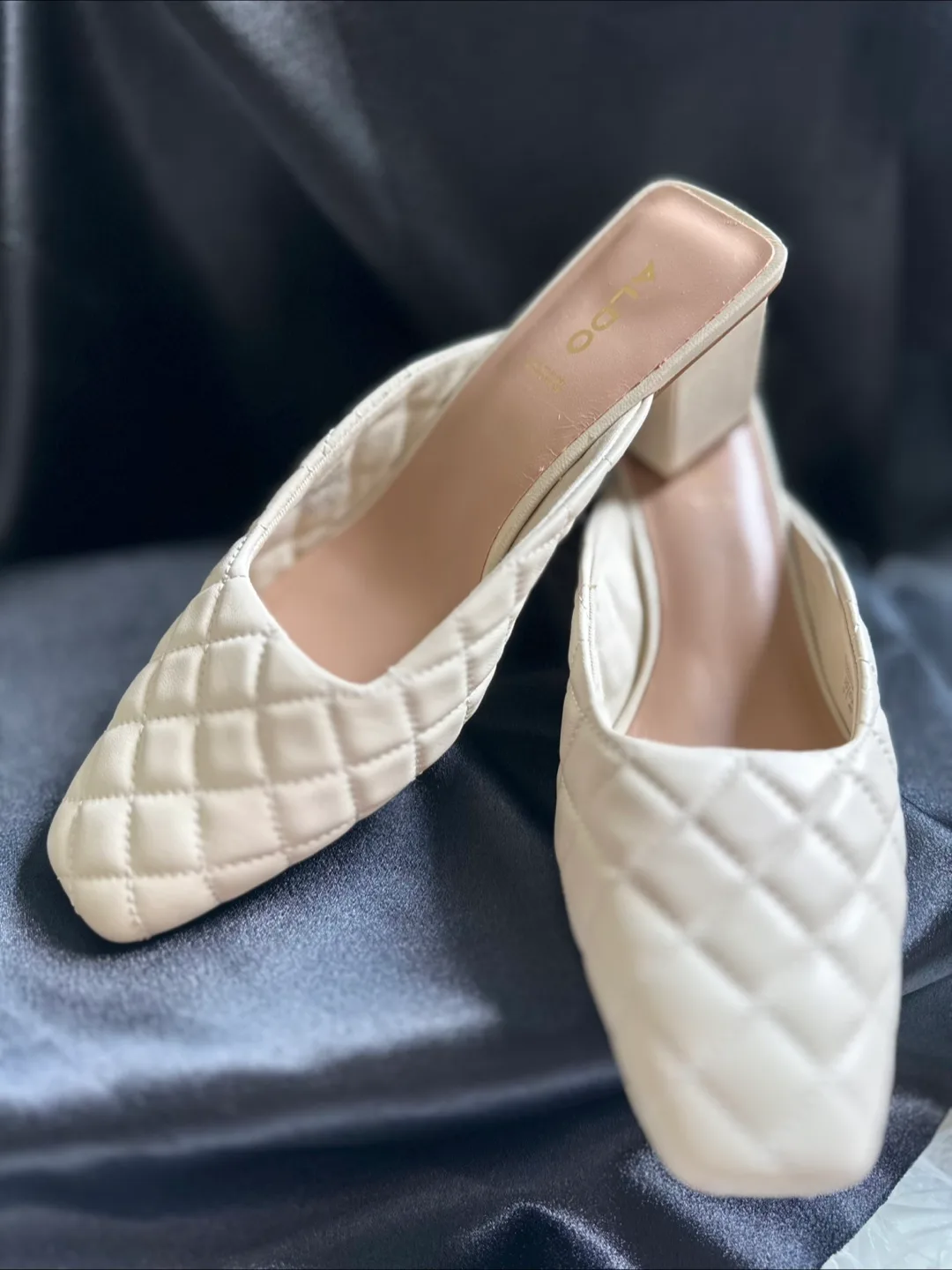 ALDO Women's White Quilted Mules image indicator(5)