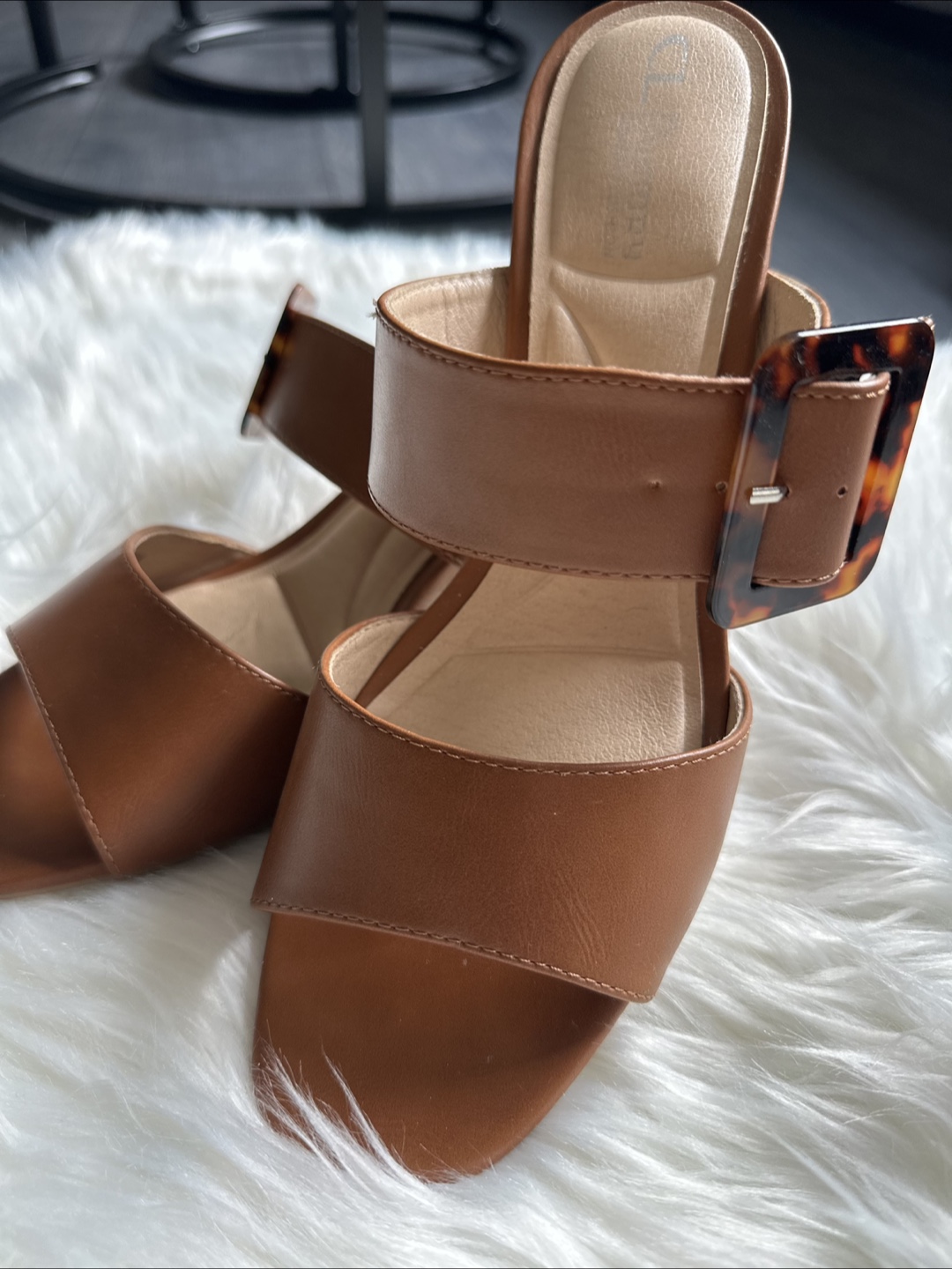 Brown Leather Double Buckle Block Heel Sandals - photo 2