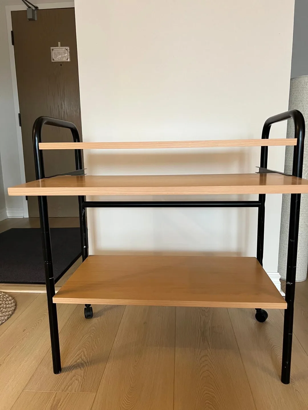 Two-Tier Wooden Serving Cart with Black Metal Frame image indicator(5)