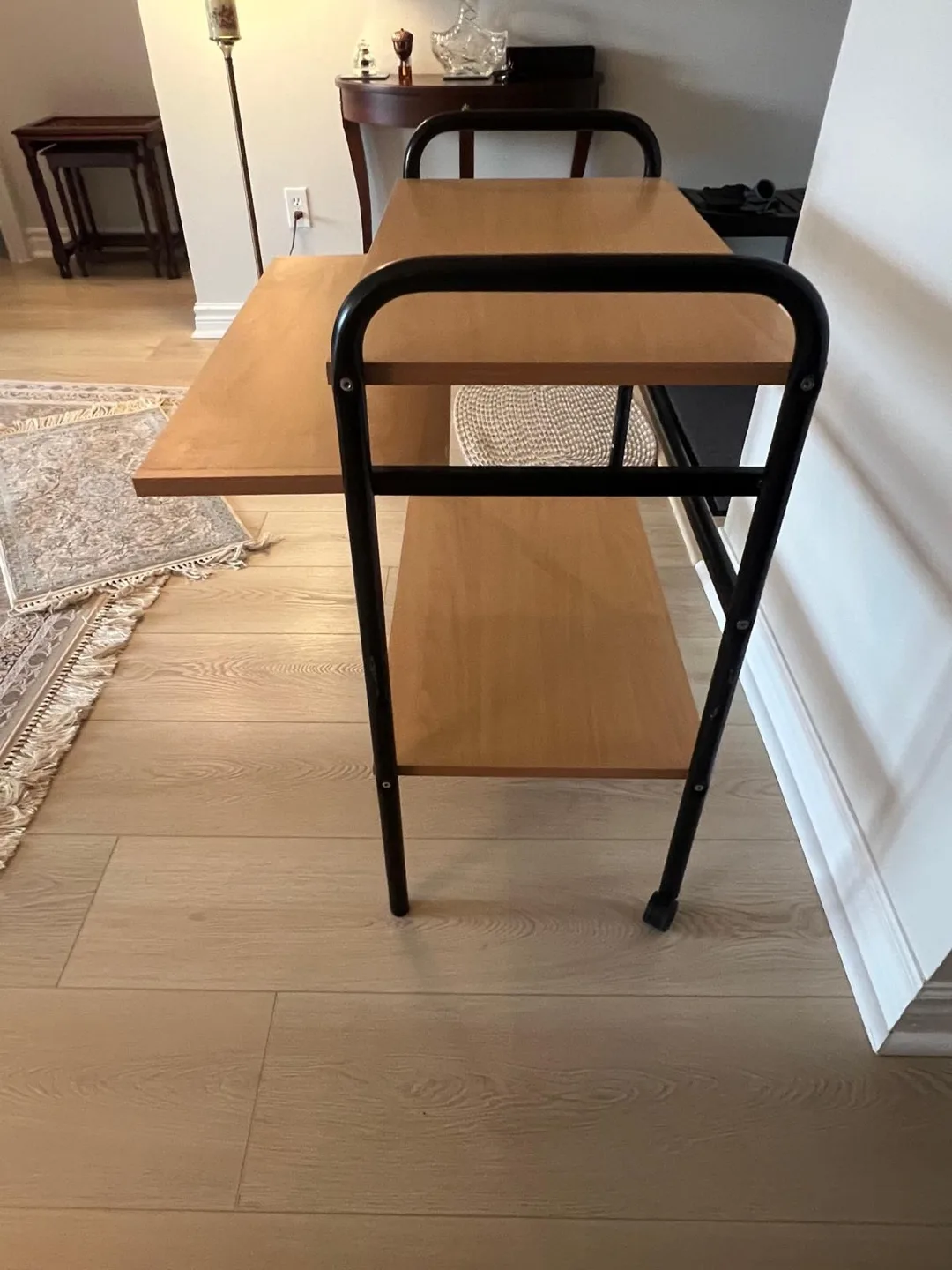 Two-Tier Wooden Serving Cart with Black Metal Frame image indicator(7)