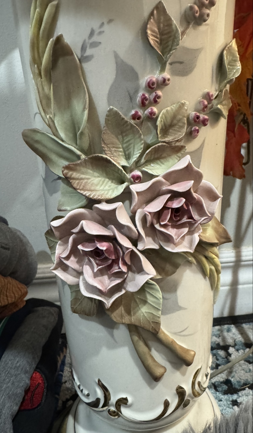 Pair of Vintage Porcelain Table Lamps with Floral Design