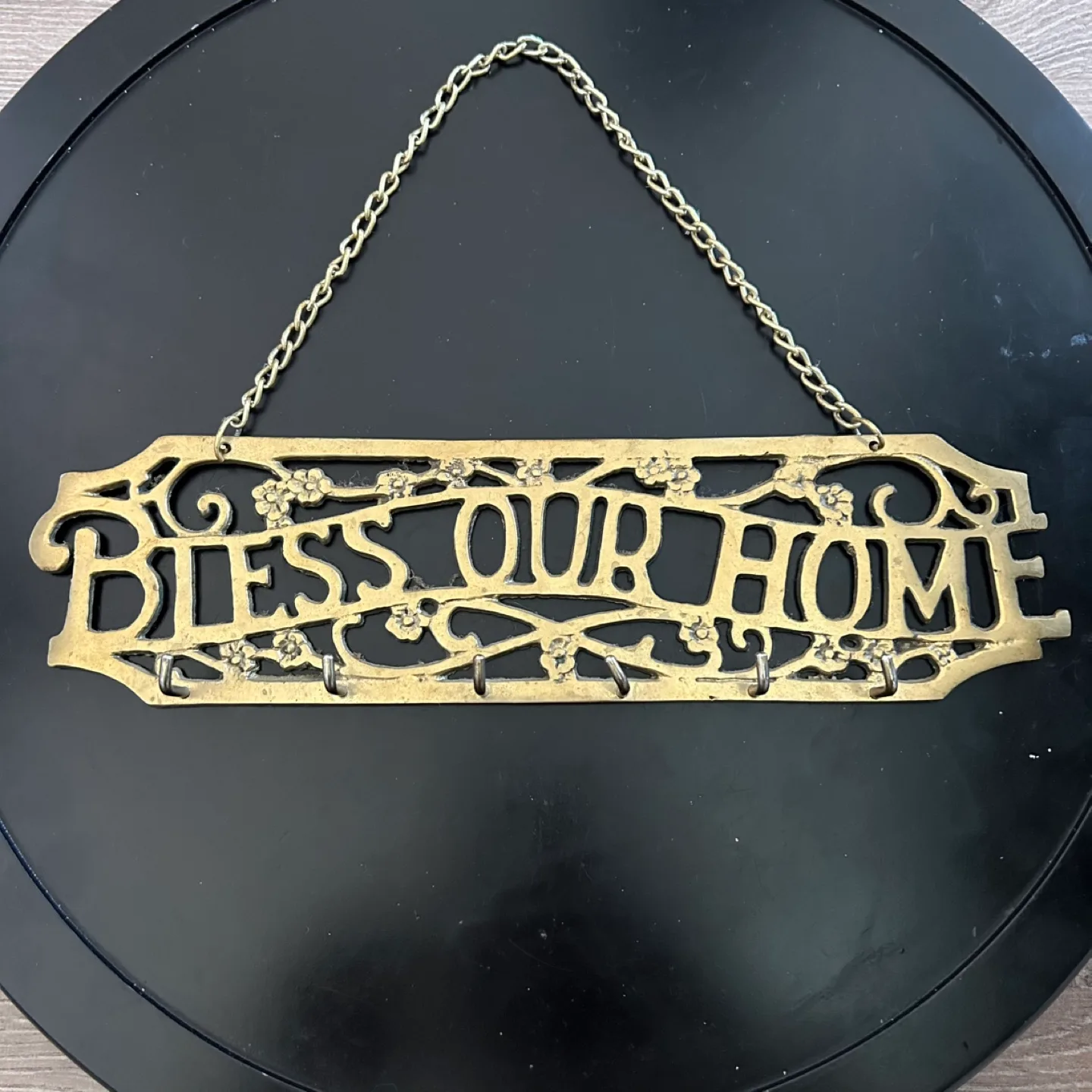 Vintage Wall Hanging Decor Brass Sign God Bless Our Home thumbnail