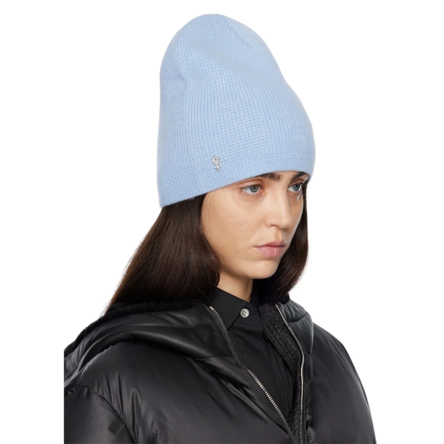 Yves Salomon Wool Cashmere Brunnera Blue Knit Beanie Toque Hat thumbnail
