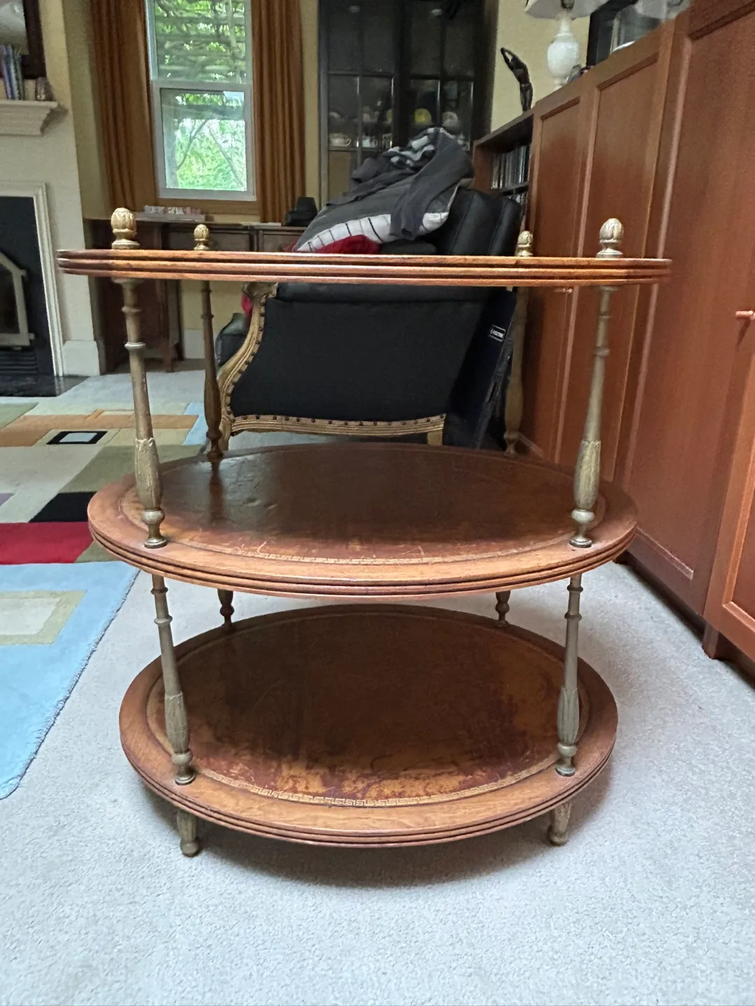 $300 Antique Etagere 3 level end table night stand bar image indicator(6)