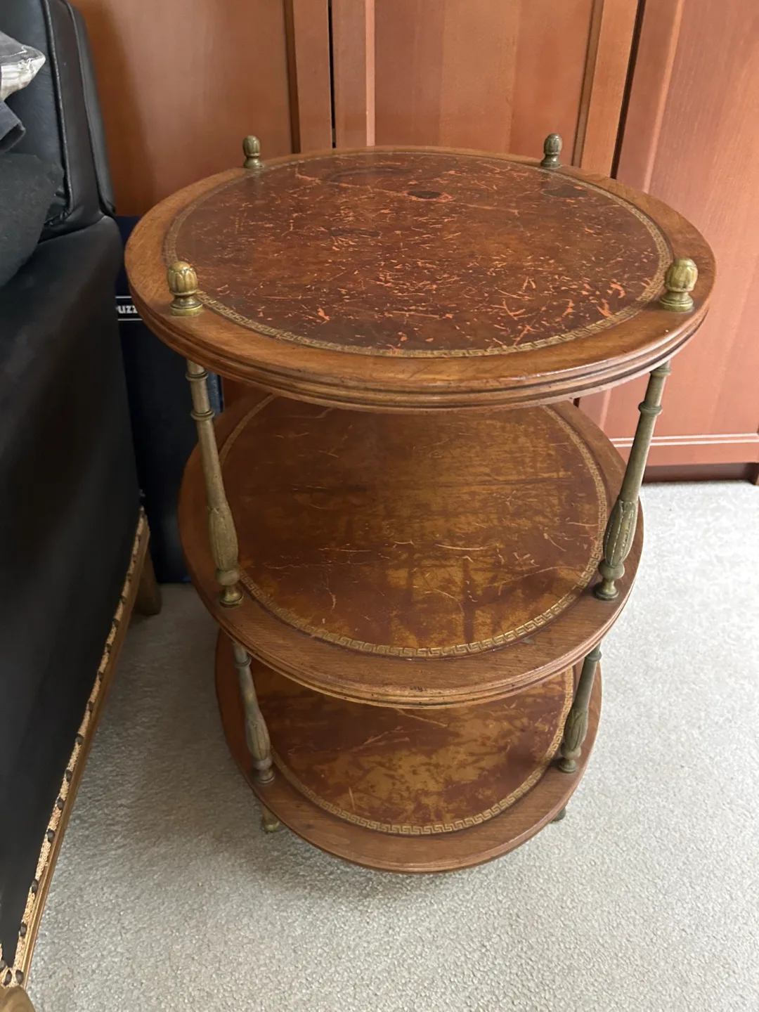 $300 Antique Etagere 3 level end table night stand bar image indicator(10)