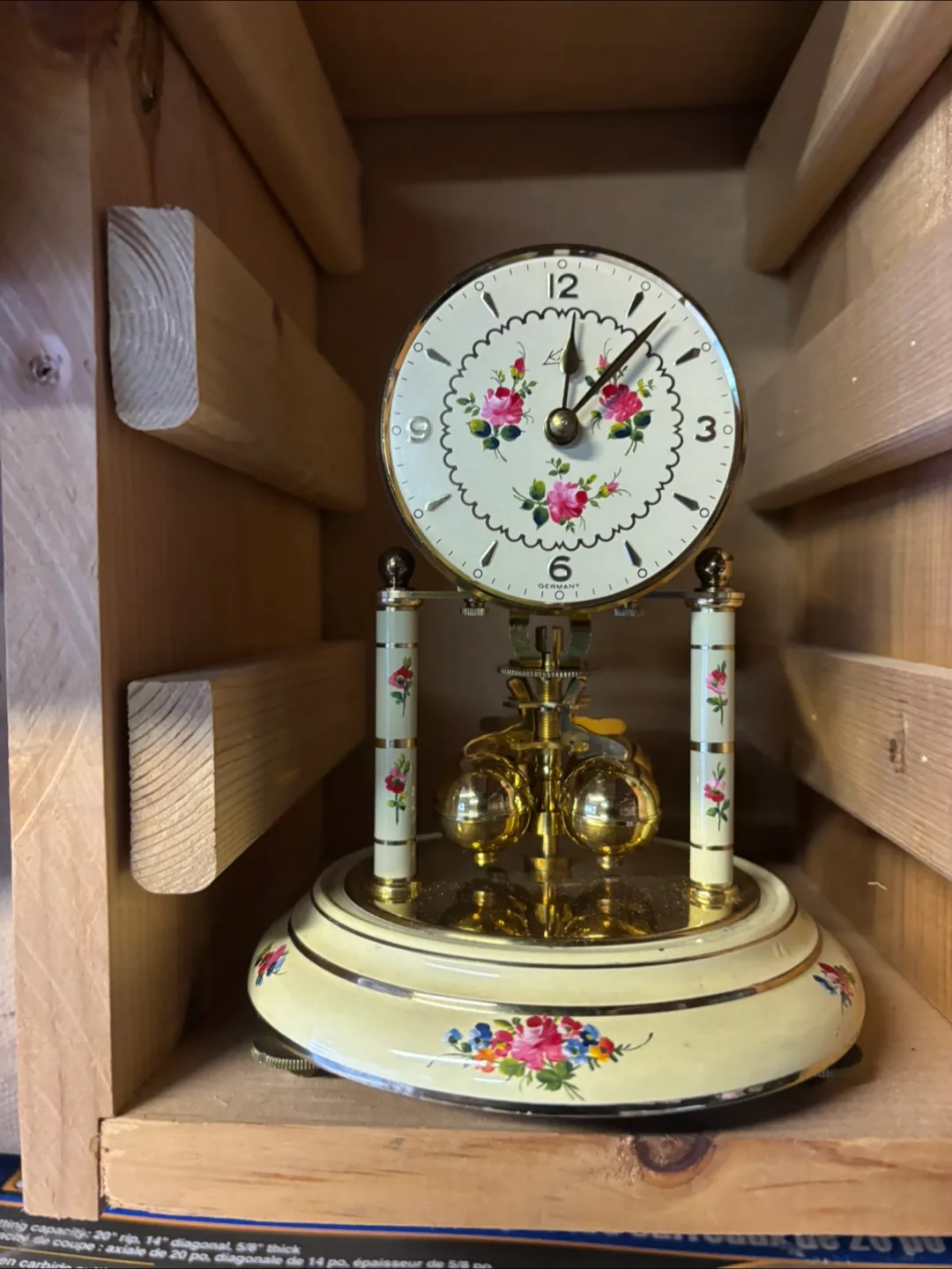 Vintage German Mantle Clock with Floral Design thumbnail
