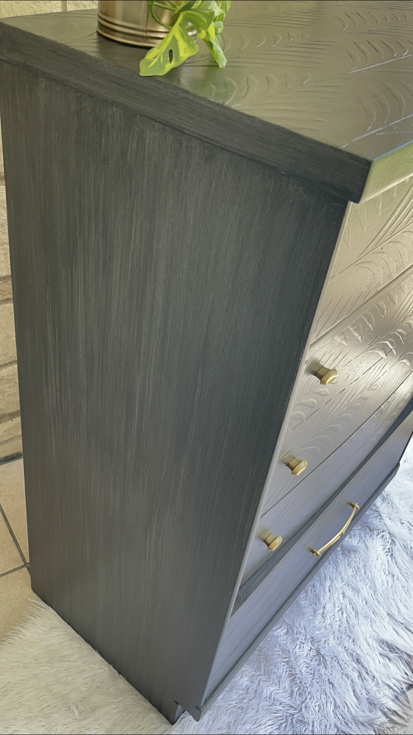 MCM 4 Drawer Highboy Dresser Raised Stencil Gray/Gold - photo 4