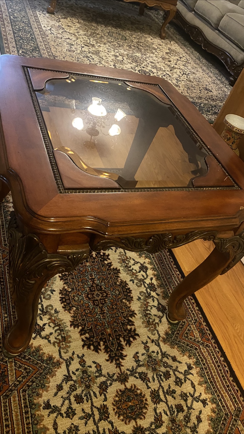 Pair of Ornate Wooden End Tables with Glass Tops - photo 4