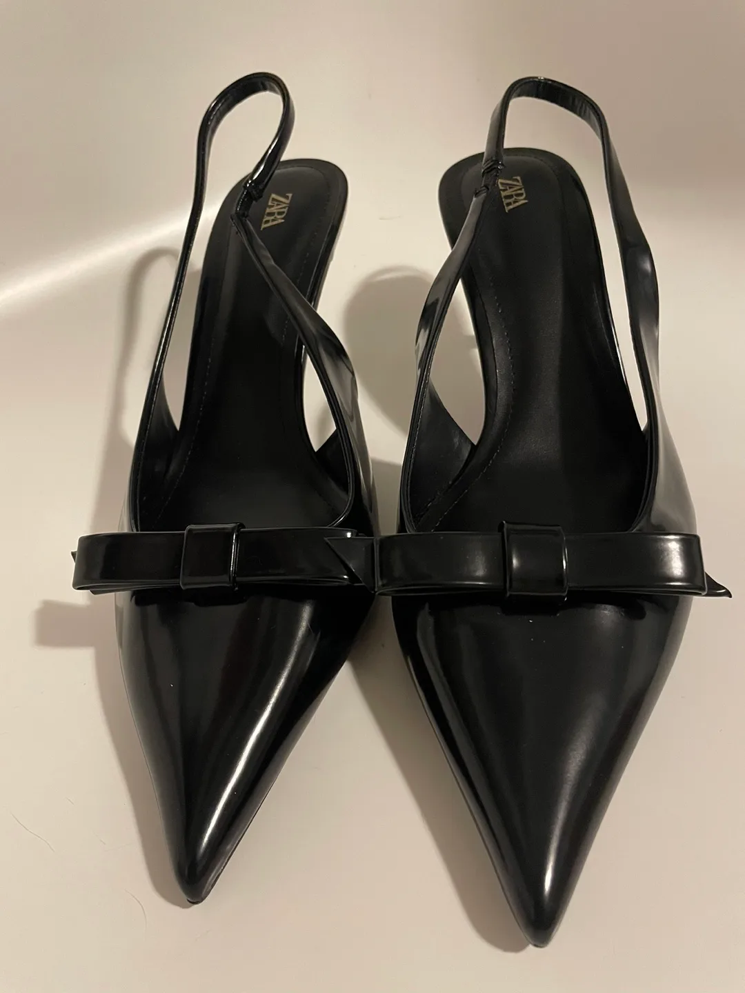 Zara Black Slingback Heels with Bow Detail thumbnail