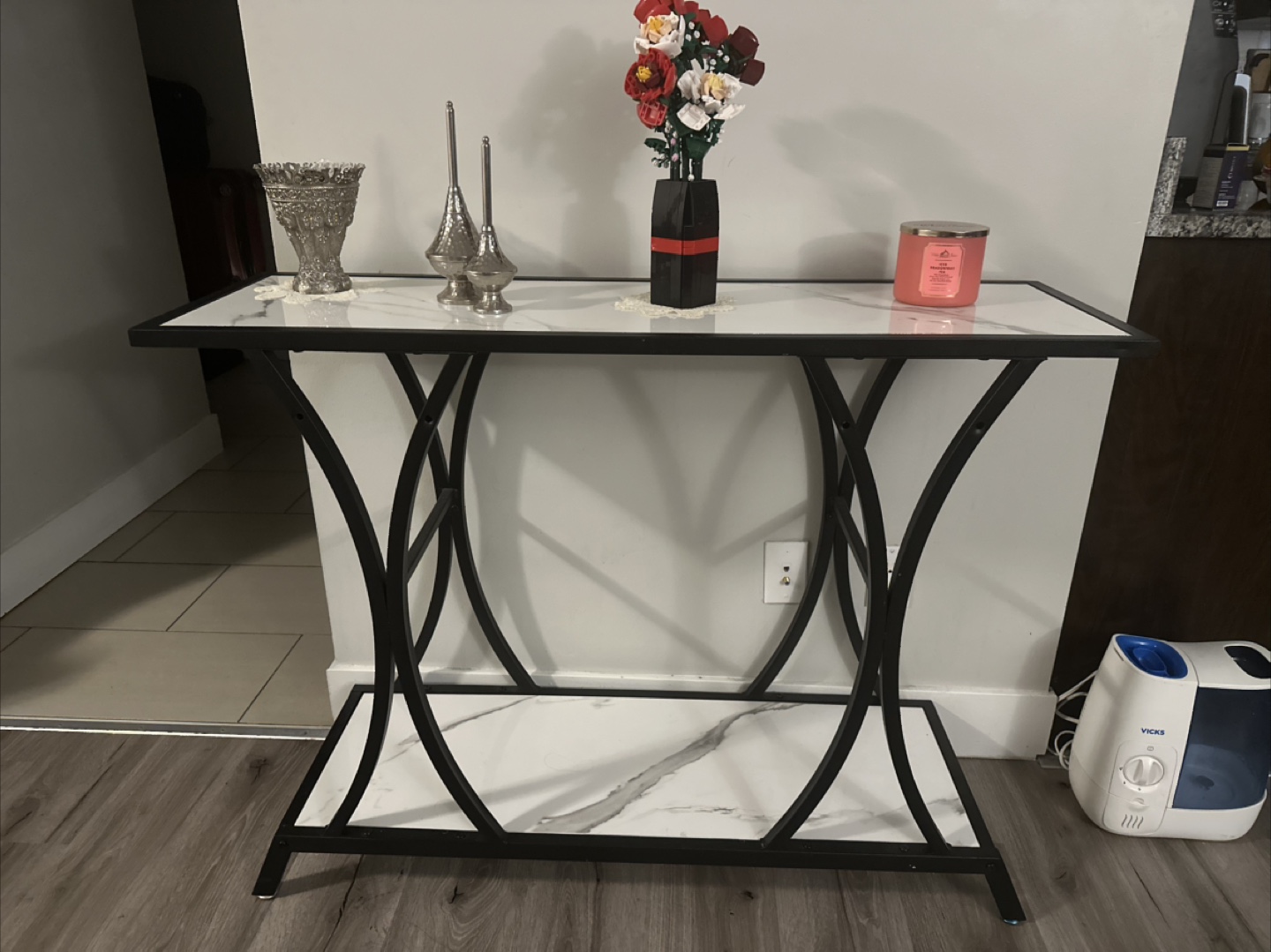 Marble Top Console Table with Black Metal Frame - photo 3