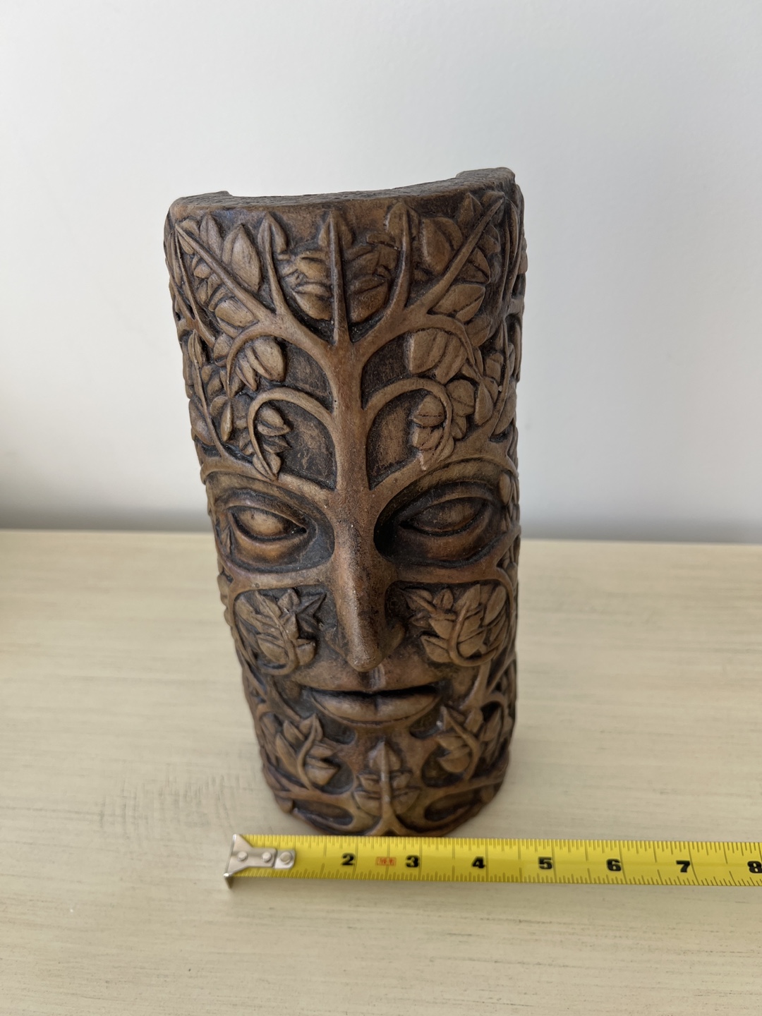 Green Man Carved Stone Figurine indoor outdoor garden art - photo 3