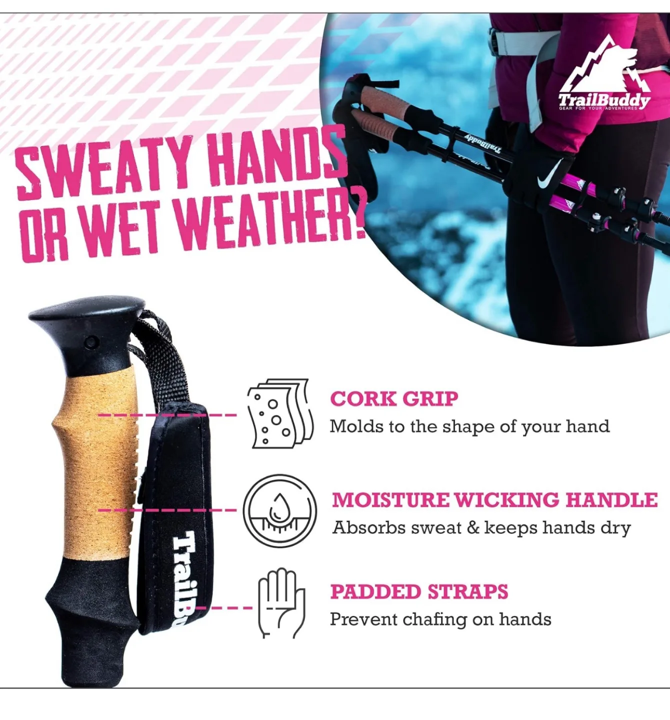 TrailBuddy Trekking Poles Adjustable Hiking SticksAccessories image indicator(4)