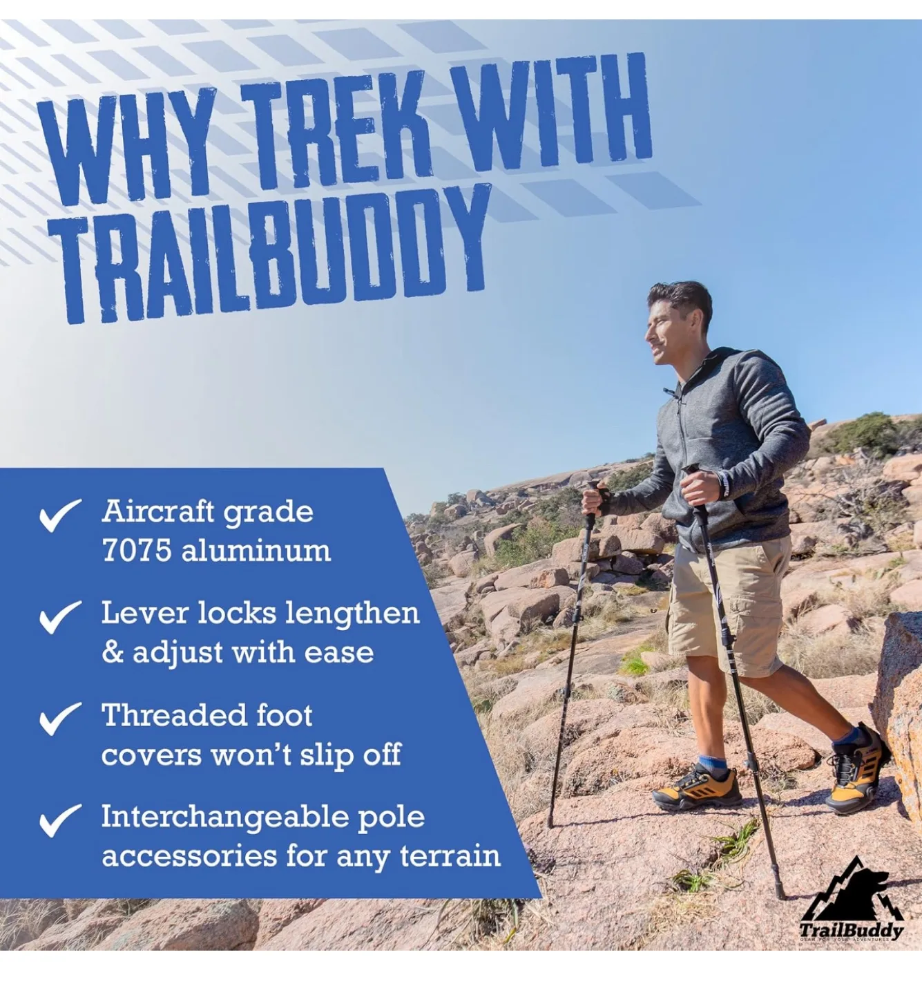 TrailBuddy Trekking Poles Adjustable Hiking SticksAccessories image indicator(2)