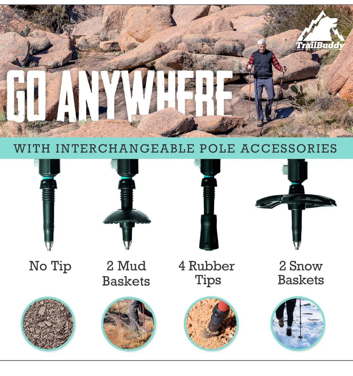 TrailBuddy Trekking Poles Adjustable Hiking SticksAccessories image indicator(3)