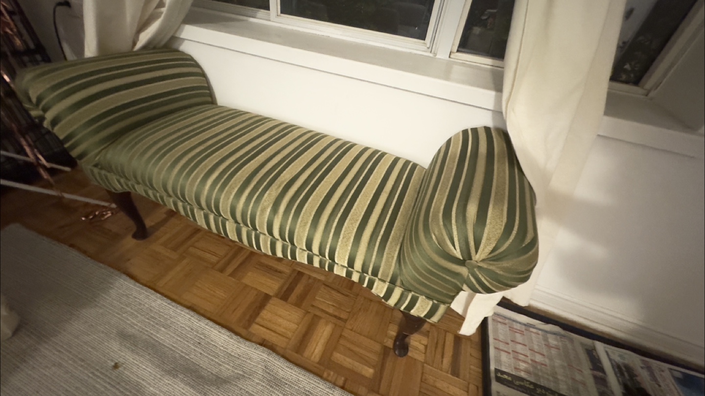 Vintage Green Striped Upholstered Bench
